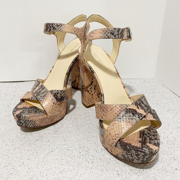 Nine West Funkyo Shoes US 8.5M Faux Lizard Platform High Heel Strappy Sandals - Picture 11 of 12